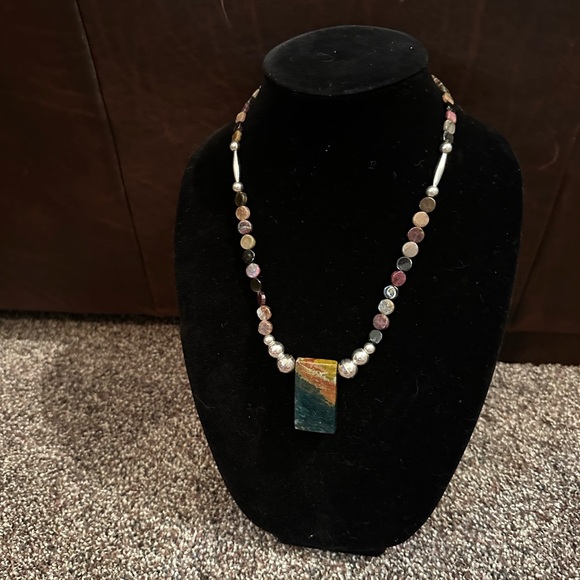 Hand Crafted Jewelry - Hand Crafted “One of a Kind” Tourmaline, Agate & Sterling Silver Necklace